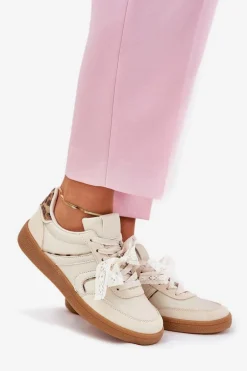 Niskie Sneakersy Damskie Z Koronką Panterka Beżowe Zielle