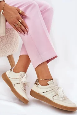 Niskie Sneakersy Damskie Z Koronką Panterka Beżowe Zielle