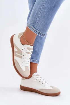 Niskie Sneakersy Damskie Z Eko Skóry Biało-Beżowe Navidemi