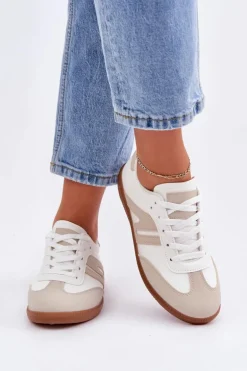 Niskie Sneakersy Damskie Z Eko Skóry Biało-Beżowe Navidemi