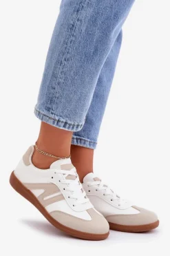 Niskie Sneakersy Damskie Z Eko Skóry Biało-Beżowe Navidemi