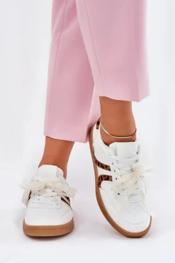 Niskie Sneakersy Damskie Z Koronką Panterka Białe Zielle