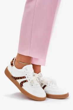 Niskie Sneakersy Damskie Z Koronką Panterka Białe Zielle
