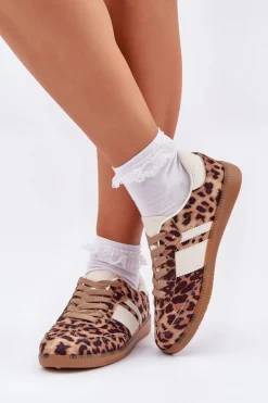 Niskie Sneakersy Damskie W Panterkę Brązowe Biklla