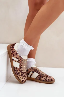 Niskie Sneakersy Damskie W Panterkę Brązowe Biklla