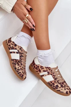 Niskie Sneakersy Damskie W Panterkę Brązowe Biklla
