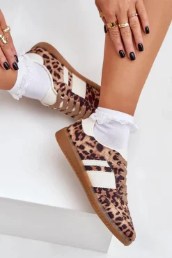Niskie Sneakersy Damskie W Panterkę Brązowe Biklla