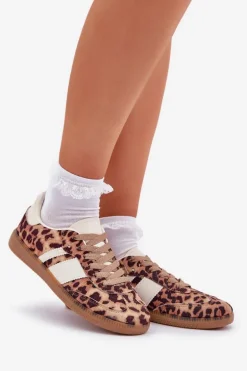 Niskie Sneakersy Damskie W Panterkę Brązowe Biklla