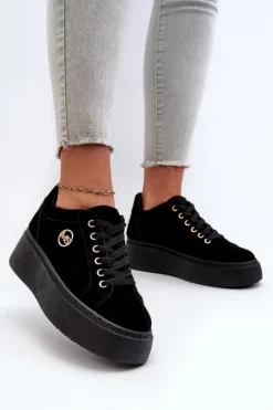 Niskie Sneakersy Damskie Na Platformie Czarne Telirra