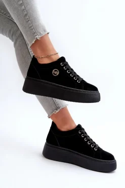 Niskie Sneakersy Damskie Na Platformie Czarne Telirra