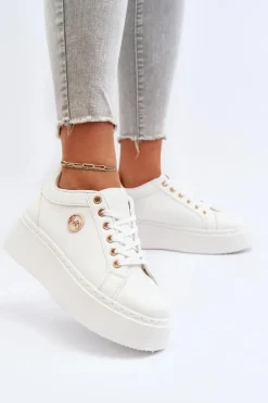 Niskie Sneakersy Damskie Na Platformie Białe Telirra