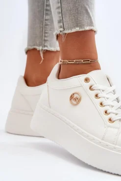 Niskie Sneakersy Damskie Na Platformie Białe Telirra