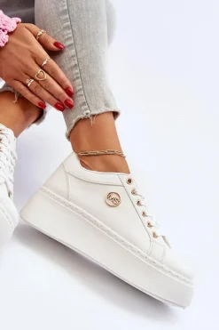 Niskie Sneakersy Damskie Na Platformie Białe Telirra