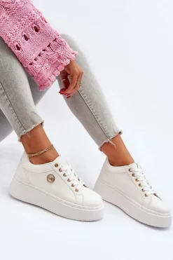 Niskie Sneakersy Damskie Na Platformie Białe Telirra