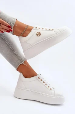 Niskie Sneakersy Damskie Na Platformie Białe Telirra
