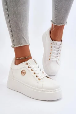 Niskie Sneakersy Damskie Na Platformie Białe Telirra