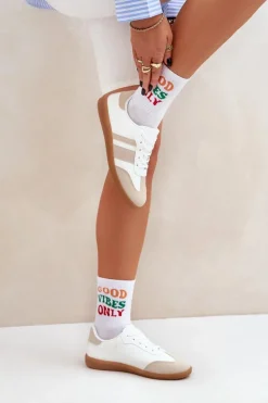 Niskie Sneakersy Damskie Z Eko Skóry Beżowo-Białe Nonalorin