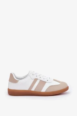 Niskie Sneakersy Damskie Z Eko Skóry Beżowo-Białe Nonalorin