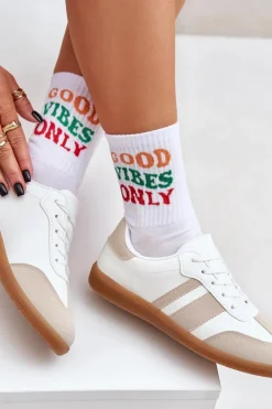 Niskie Sneakersy Damskie Z Eko Skóry Beżowo-Białe Nonalorin