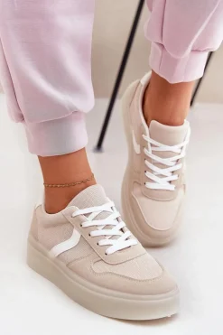 Niskie Sneakersy Damskie Na Platformie Beżowe Telmira