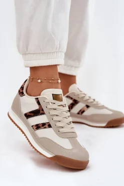Niskie Sneakersy Damskie Panterka Beżowe Rulaana