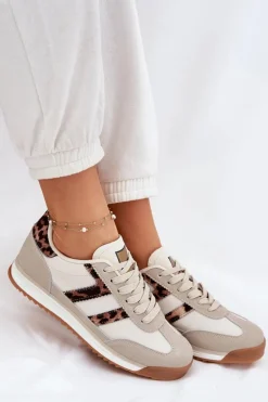 Niskie Sneakersy Damskie Panterka Beżowe Rulaana