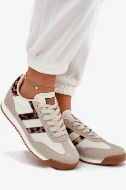 Niskie Sneakersy Damskie Panterka Beżowe Rulaana