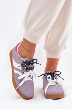 Niskie Sneakersy Damskie Z Podwójnym Sznurowaniem Fioletowe Ventus