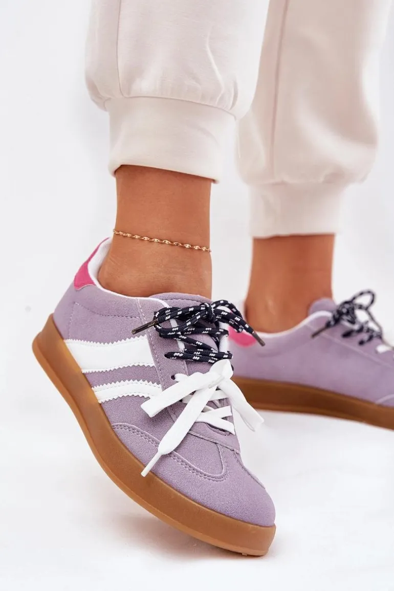 Niskie Sneakersy Damskie Z Podwójnym Sznurowaniem Fioletowe Ventus