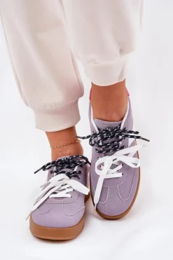 Niskie Sneakersy Damskie Z Podwójnym Sznurowaniem Fioletowe Ventus