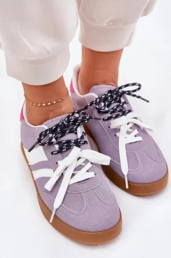 Niskie Sneakersy Damskie Z Podwójnym Sznurowaniem Fioletowe Ventus