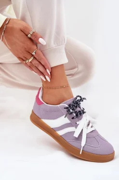 Niskie Sneakersy Damskie Z Podwójnym Sznurowaniem Fioletowe Ventus