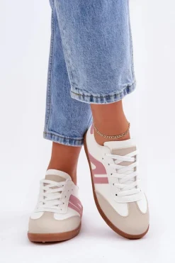 Niskie Sneakersy Damskie Z Eko Skóry Biało-Różowe Navidemi