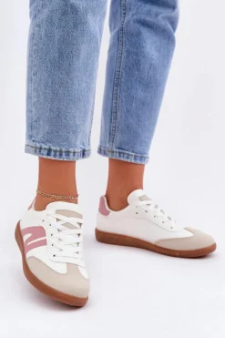 Niskie Sneakersy Damskie Z Eko Skóry Biało-Różowe Navidemi