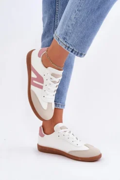 Niskie Sneakersy Damskie Z Eko Skóry Biało-Różowe Navidemi