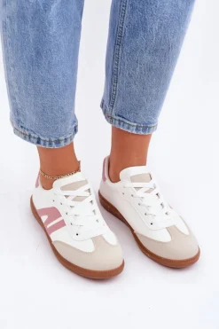 Niskie Sneakersy Damskie Z Eko Skóry Biało-Różowe Navidemi