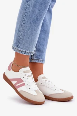 Niskie Sneakersy Damskie Z Eko Skóry Biało-Różowe Navidemi