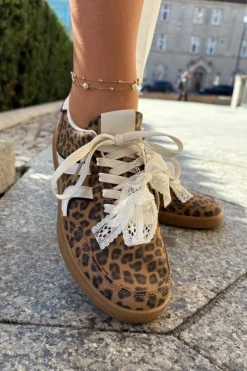 Niskie Sneakersy Damskie Z Koronką Panterka Brązowe Zielle