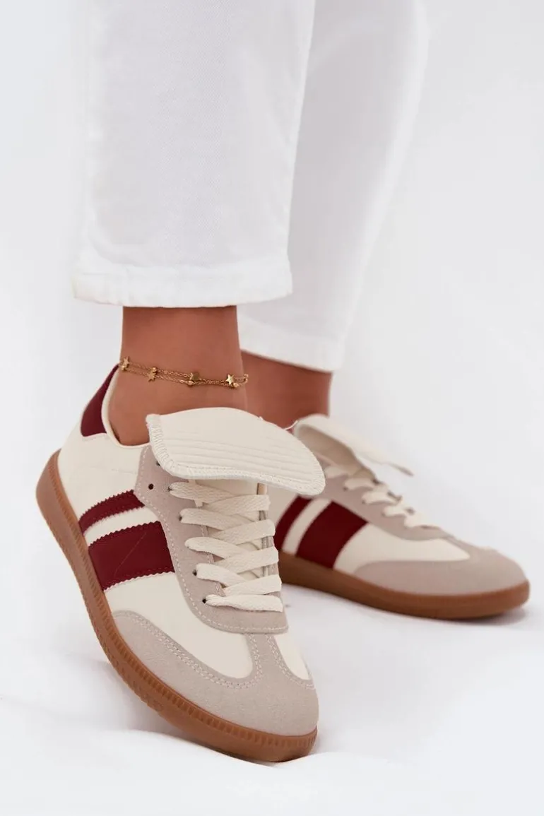 Niskie Sneakersy Damskie Z Wywiniętym Językiem Bordowe Ardira