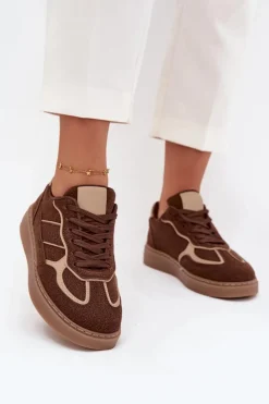Niskie Sneakersy Damskie Brązowe Brenelle