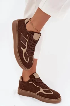 Niskie Sneakersy Damskie Brązowe Brenelle