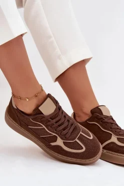 Niskie Sneakersy Damskie Brązowe Brenelle
