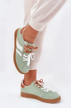 Niskie Sneakersy Damskie Z Podwójnym Sznurowaniem Zielone Ventus