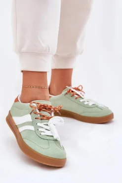 Niskie Sneakersy Damskie Z Podwójnym Sznurowaniem Zielone Ventus