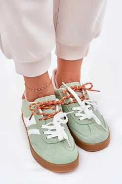 Niskie Sneakersy Damskie Z Podwójnym Sznurowaniem Zielone Ventus