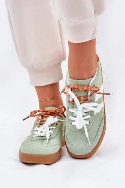 Niskie Sneakersy Damskie Z Podwójnym Sznurowaniem Zielone Ventus