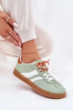 Niskie Sneakersy Damskie Z Podwójnym Sznurowaniem Zielone Ventus