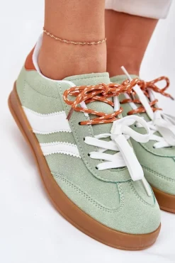 Niskie Sneakersy Damskie Z Podwójnym Sznurowaniem Zielone Ventus