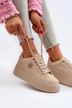 Niskie Sneakersy Damskie Na Platformie Beżowe Telirra