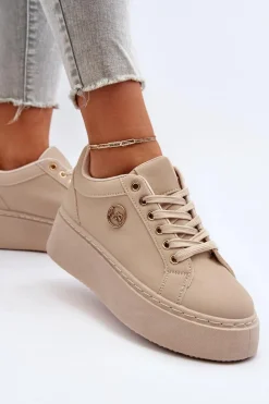 Niskie Sneakersy Damskie Na Platformie Beżowe Telirra